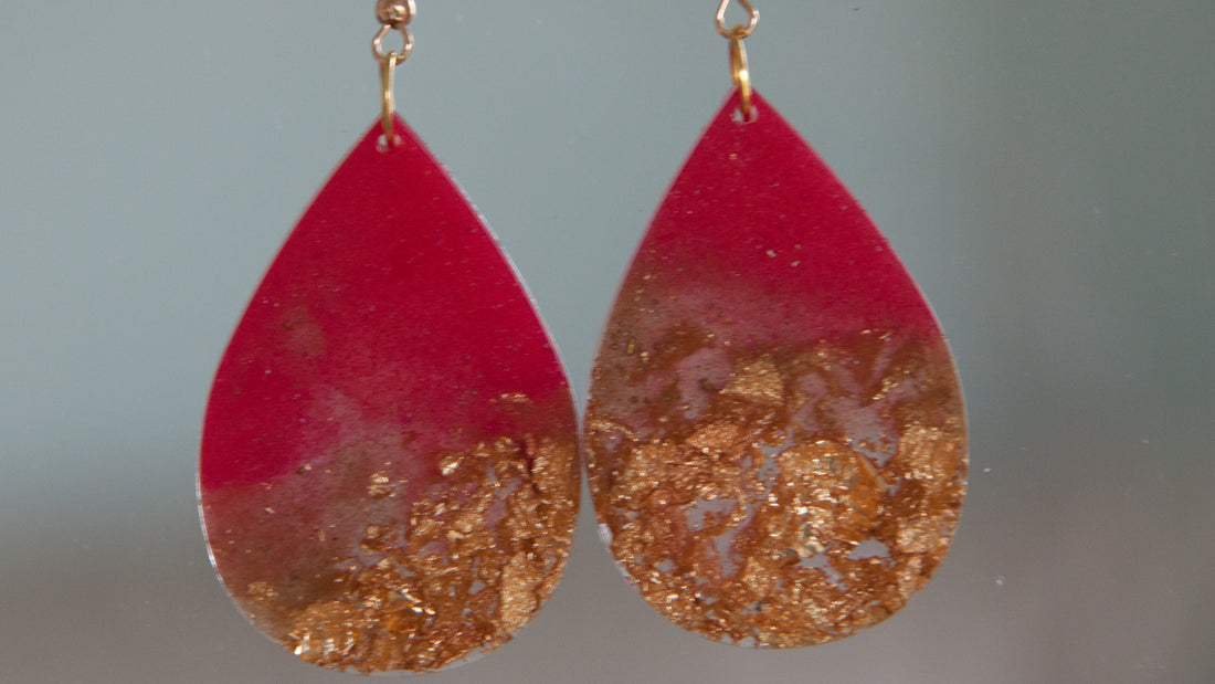 Red and Gold Teardrop Earrings