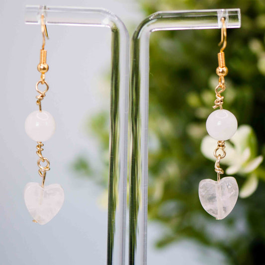 Rose Quartz Heart Drop Earrings