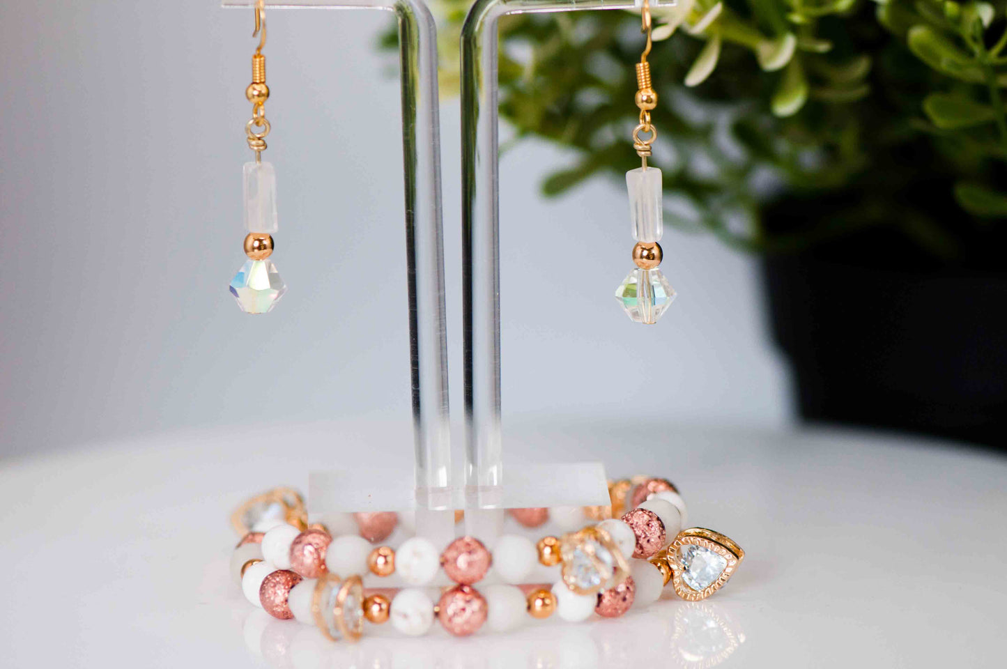 Rose Quartz and Crystal Earrings