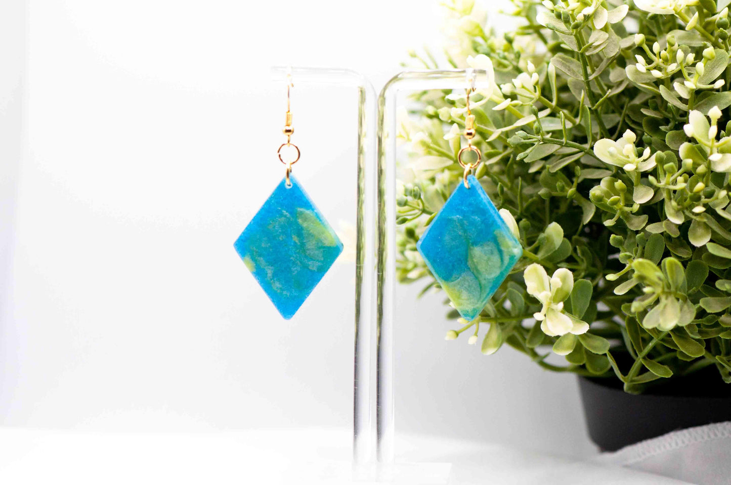 Blue and Yellow Swirl Diamond Earrings