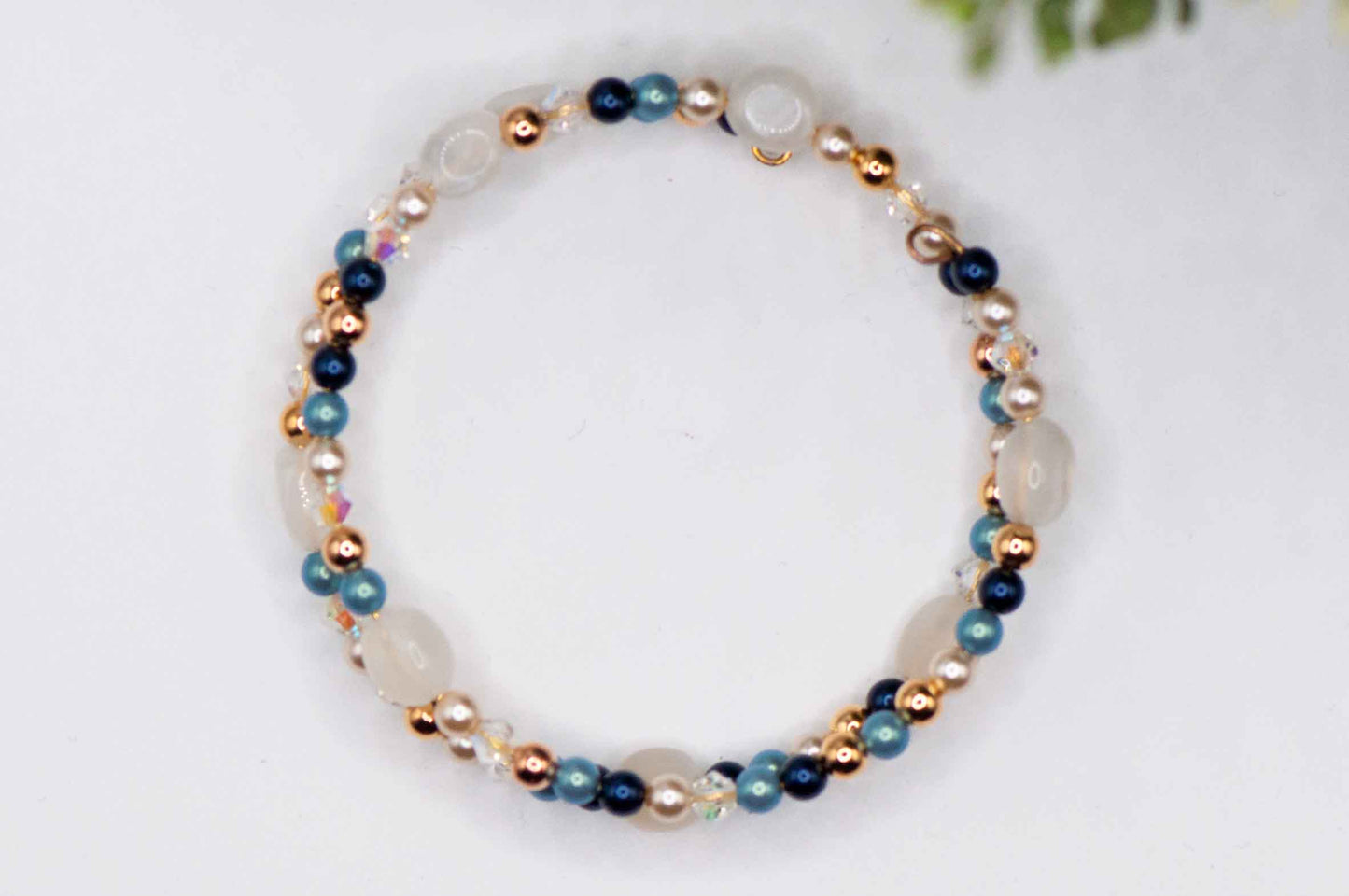 Moonstone and Crystal memory wire bracelet