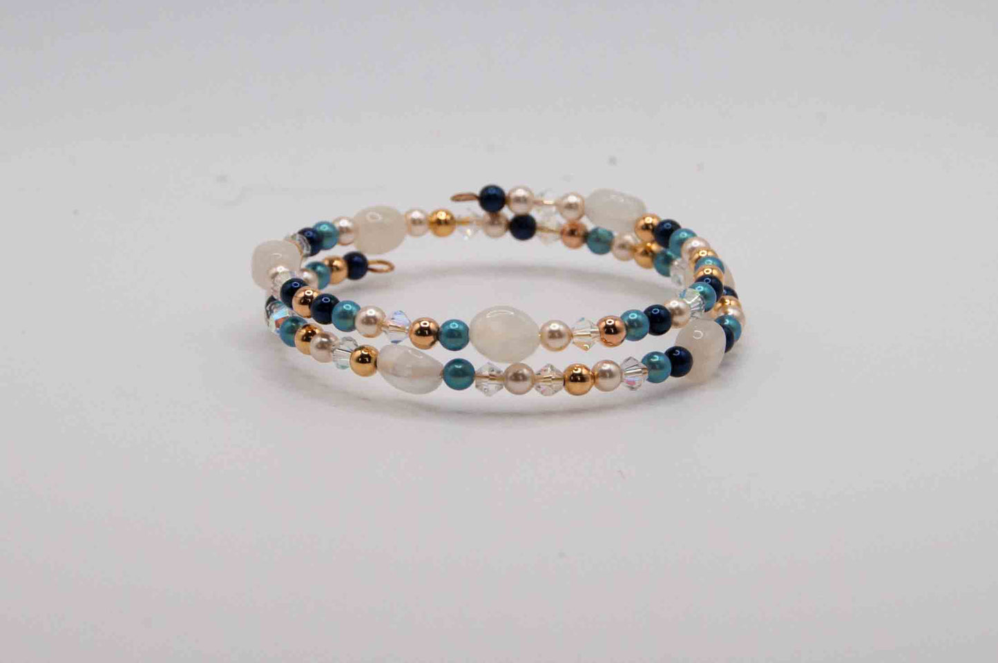 Moonstone and Crystal memory wire bracelet