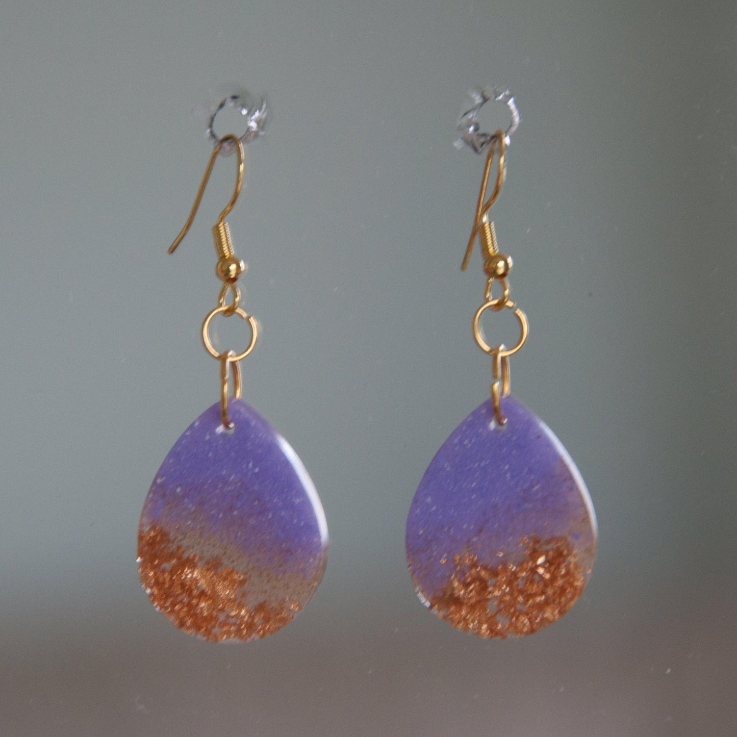 Lilac and Gold Teardrop Earrings