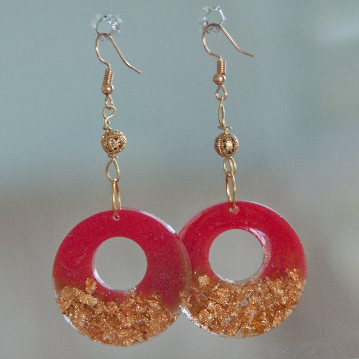 Red and Gold Cutout Circle Earrings