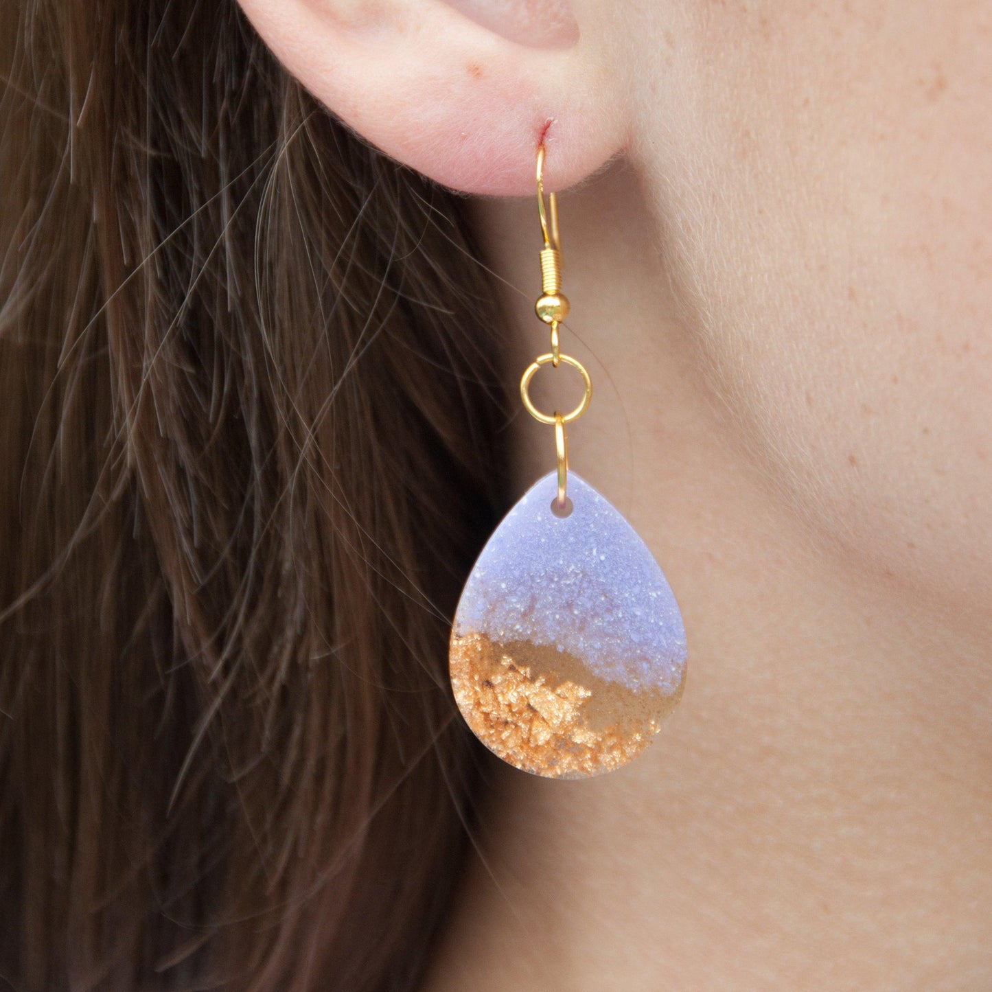 Lilac and Gold Teardrop Earrings