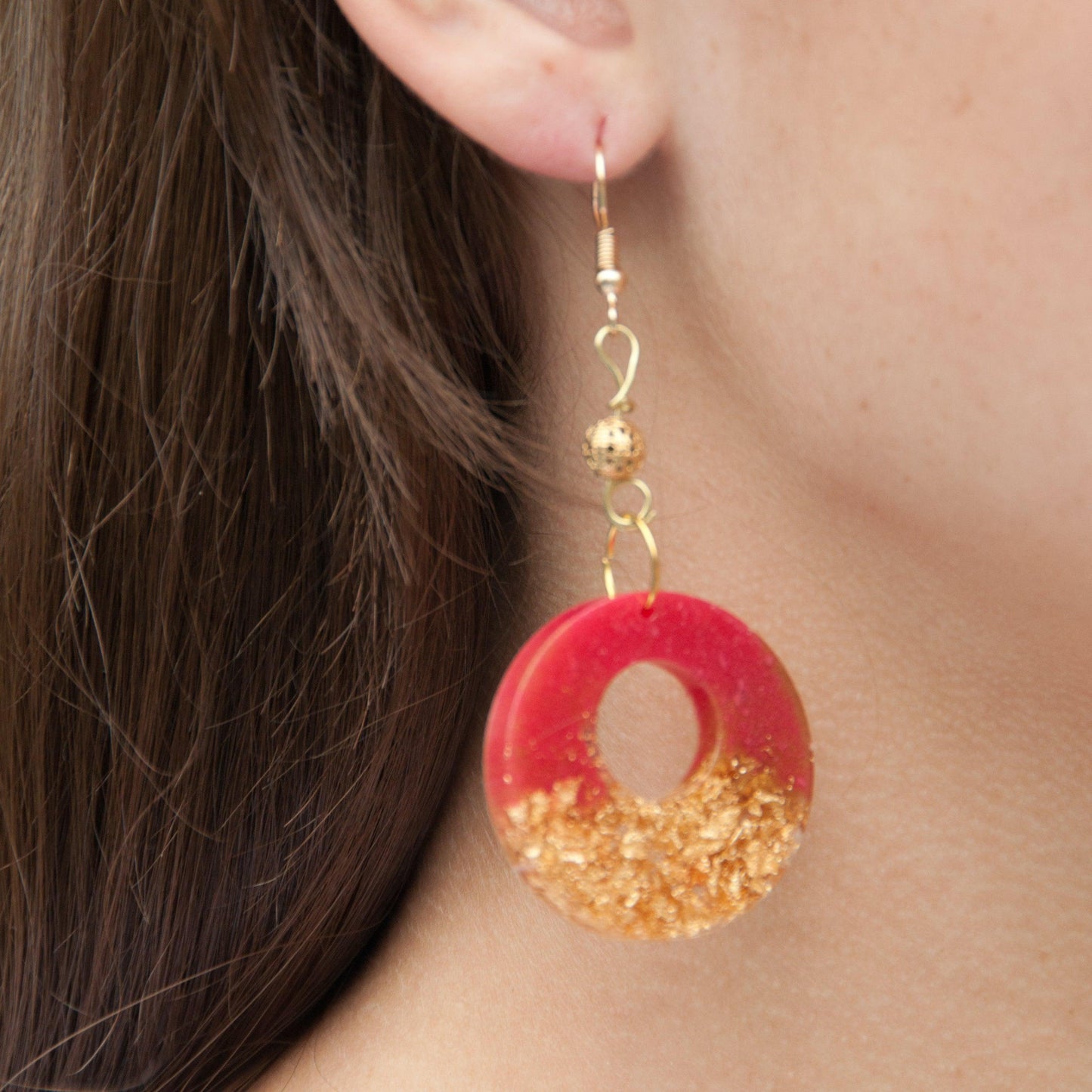 Red and Gold Cutout Circle Earrings