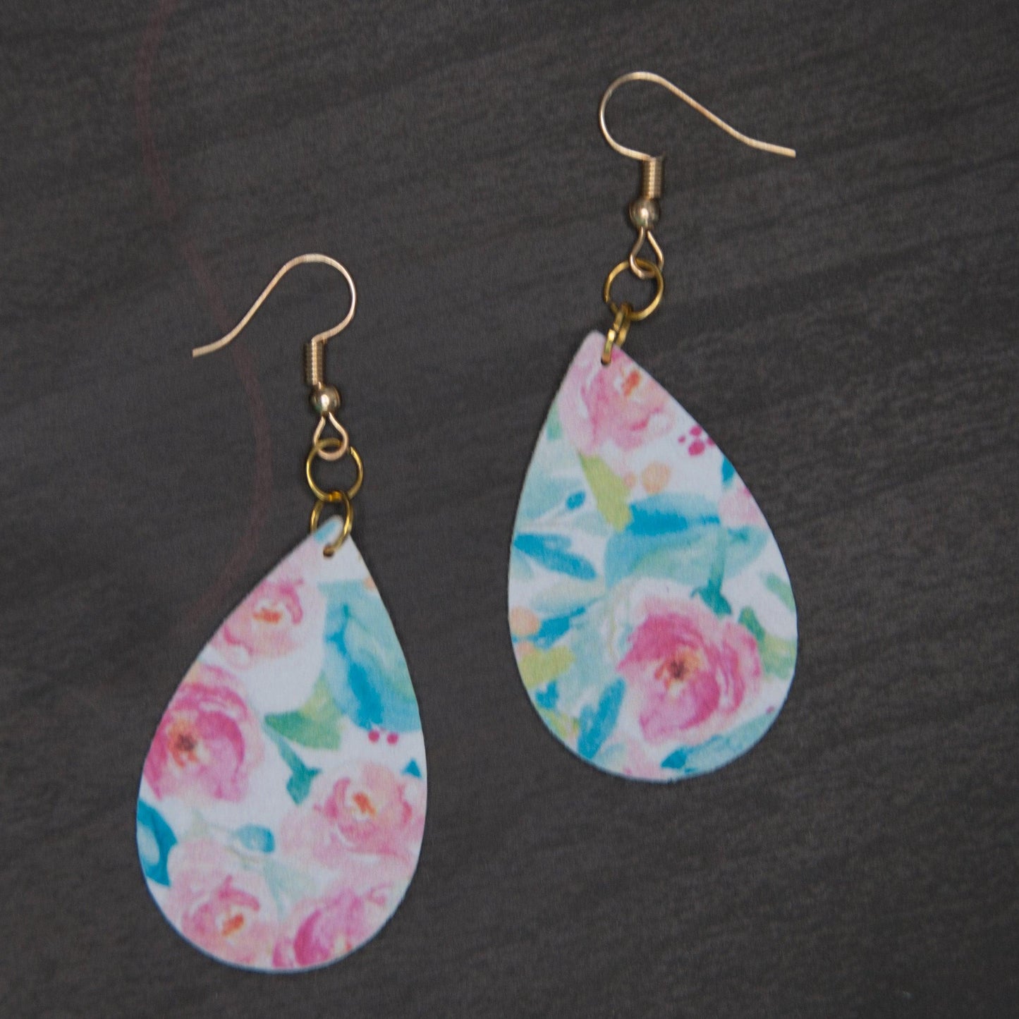 Pink and Blue Floral Teardrop Earrings