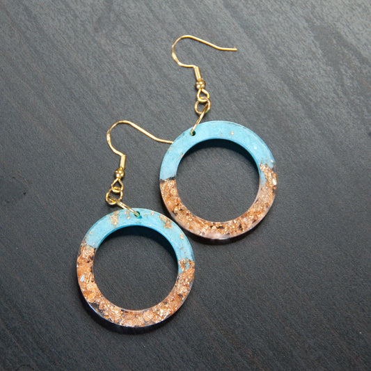 Turquoise and Gold-leaf Open Circle Earrings