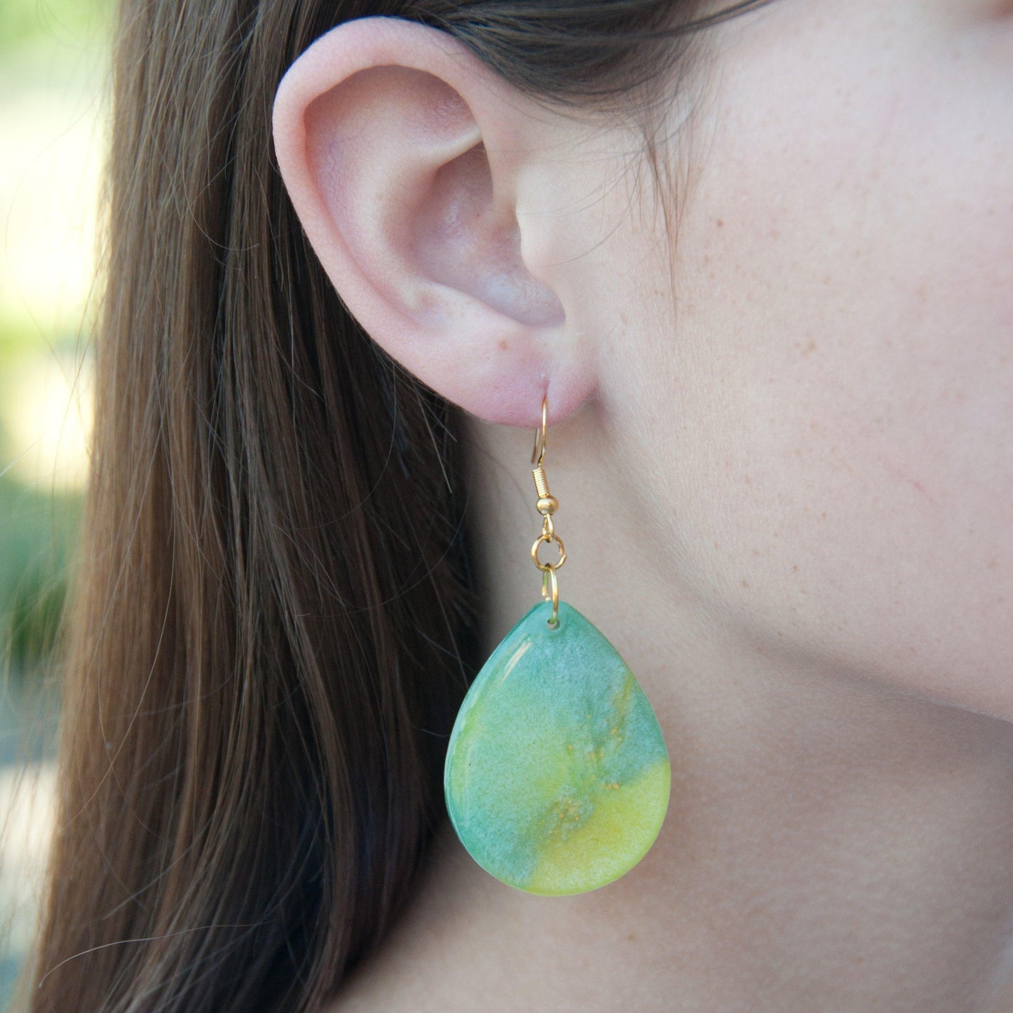 Green and Yellow Teardrop Earrings