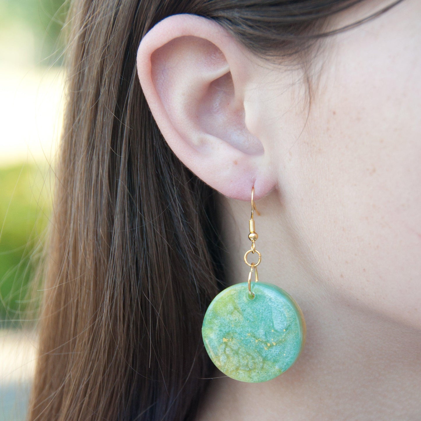 Green and Yellow Circle Earrings