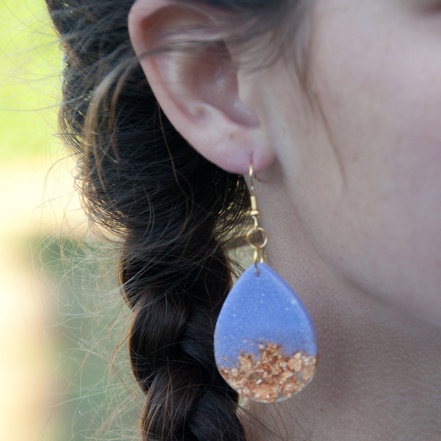 Lilac and Gold Teardrop Earrings