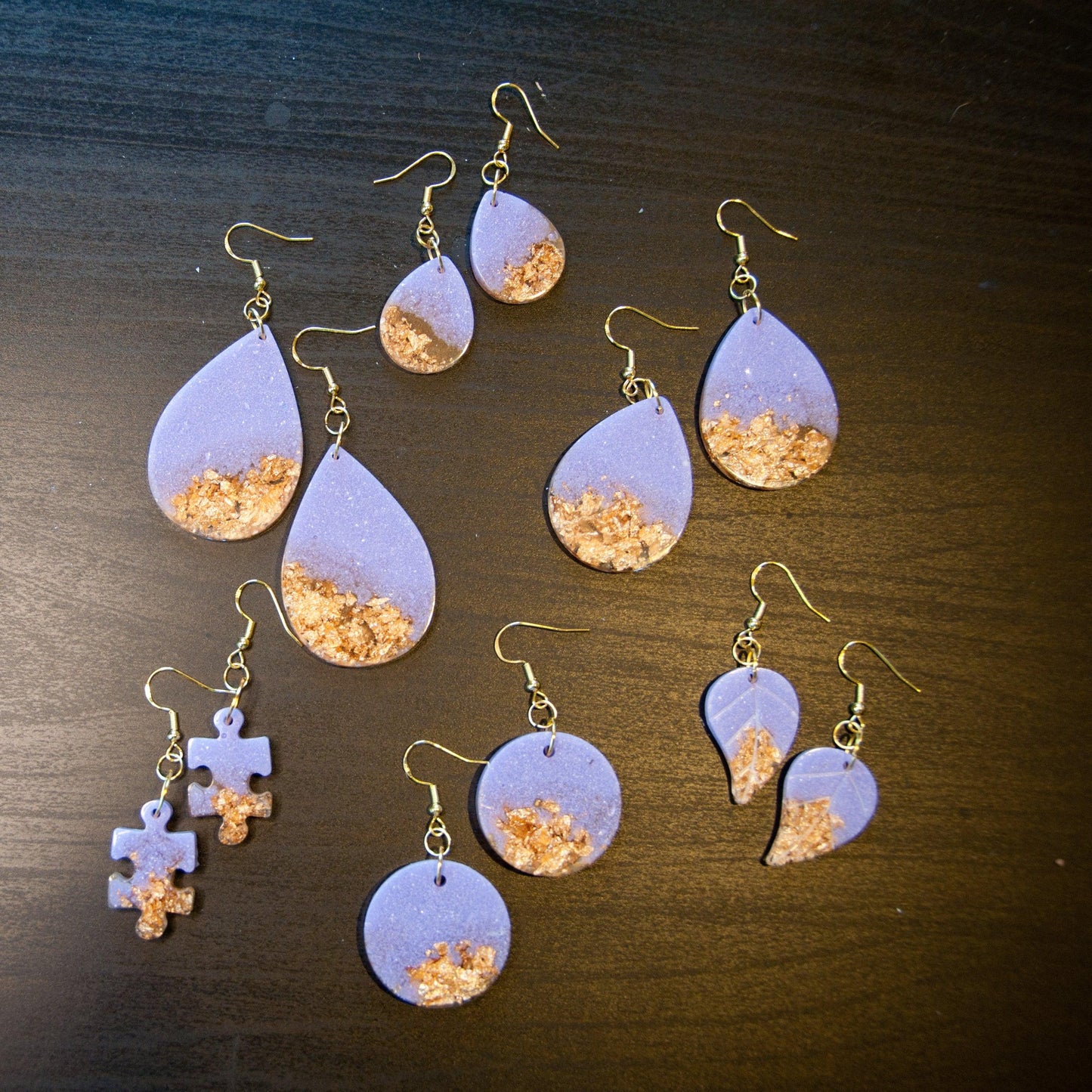 Lilac and Gold Teardrop Earrings