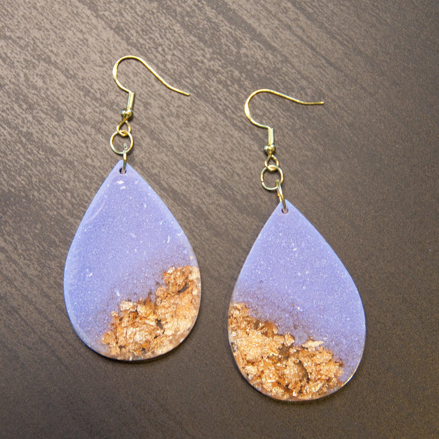 Lilac and Gold Teardrop Earrings